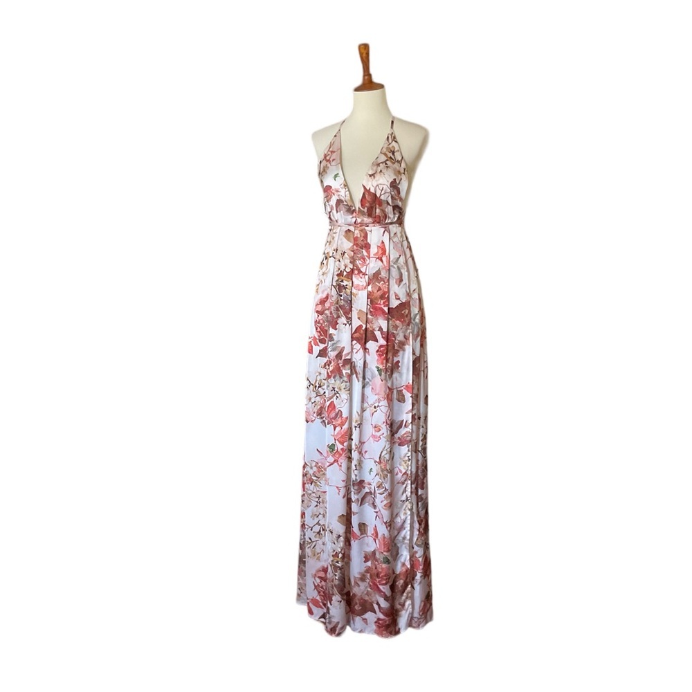 Hello Molly Floral Satin Halter Maxi Dress Size 2 New